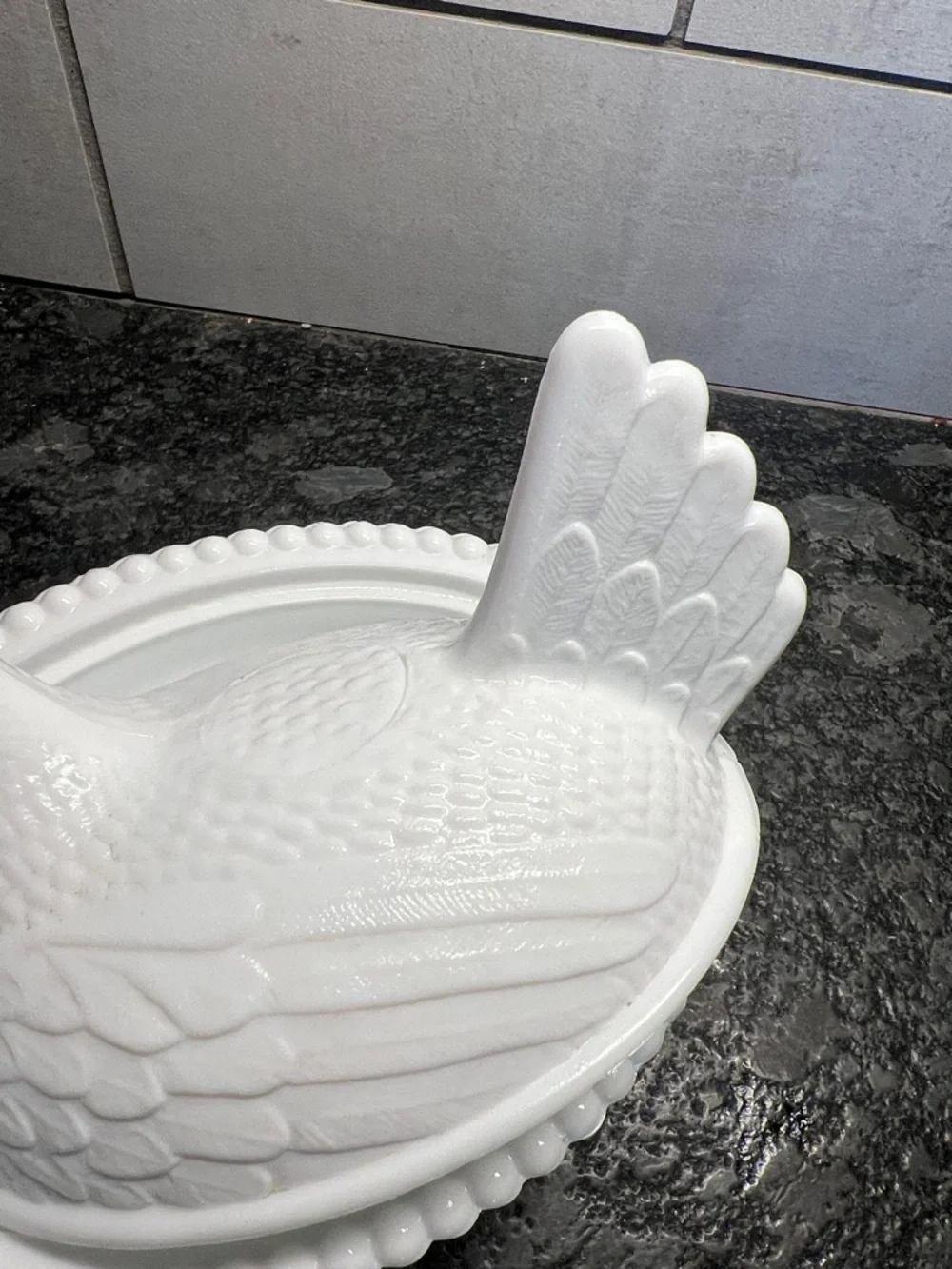 Indiana Glass White Milk Glass Hen on Nest Decorative Butter Dish.